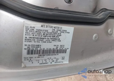 2005 Mercury Grand Marquis Ls/Lse z USA, uszkodzony, nr VIN 2MEFM75W85X645619